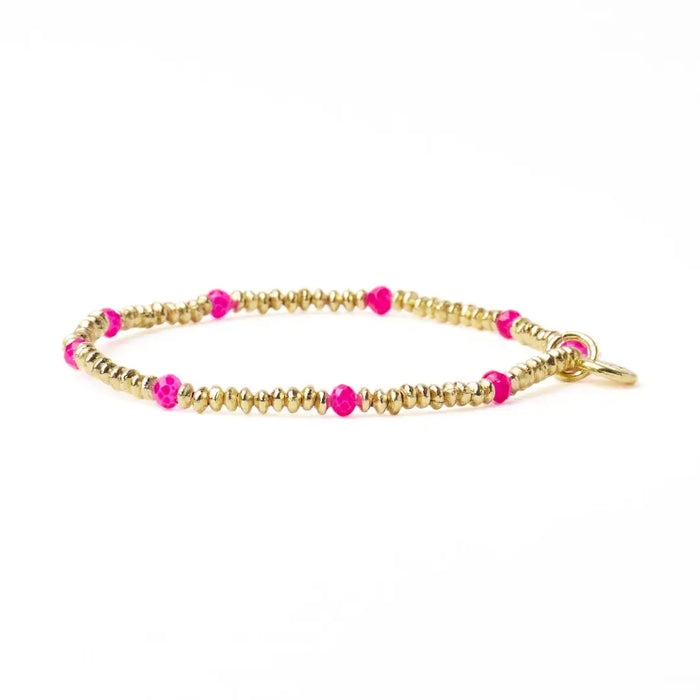 Ashley Small Brass + Crystal Stretch Bracelet Hot Pink