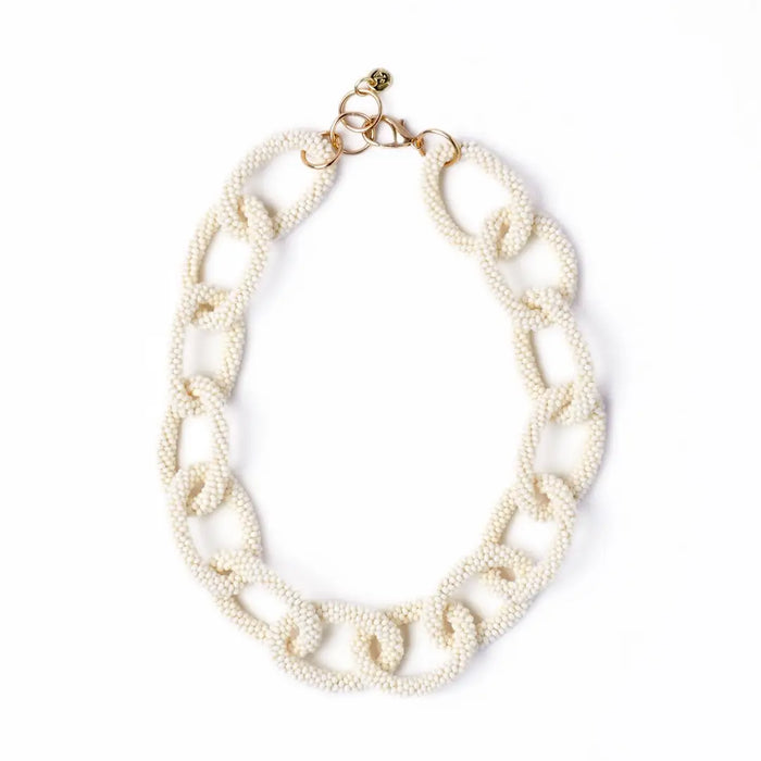 Jenna Chain Link Beaded Necklace Ivory
