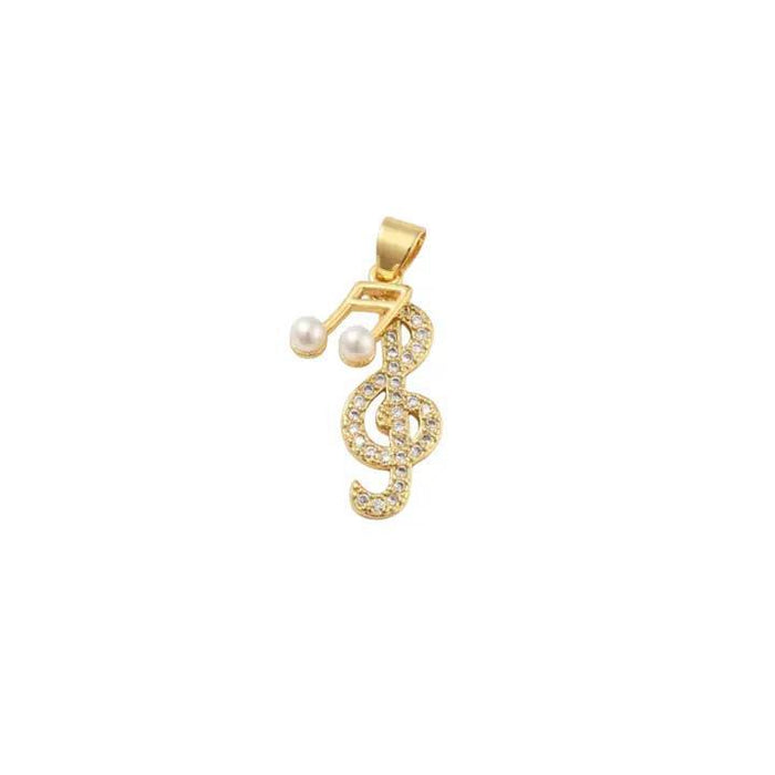 Gold Cz Treble Clef and Pearl Music Note "Melody" Charm