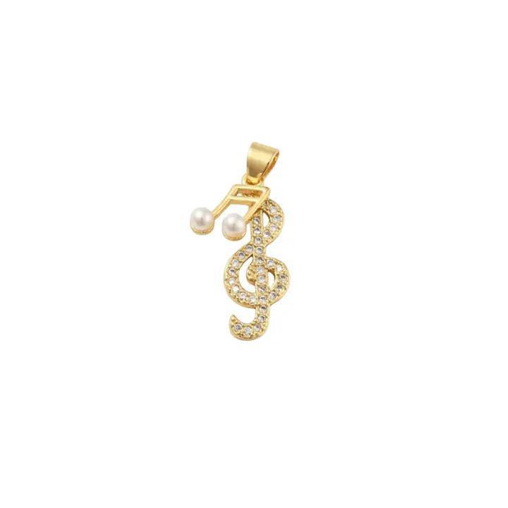 Gold Cz Treble Clef and Pearl Music Note "Melody" Charm