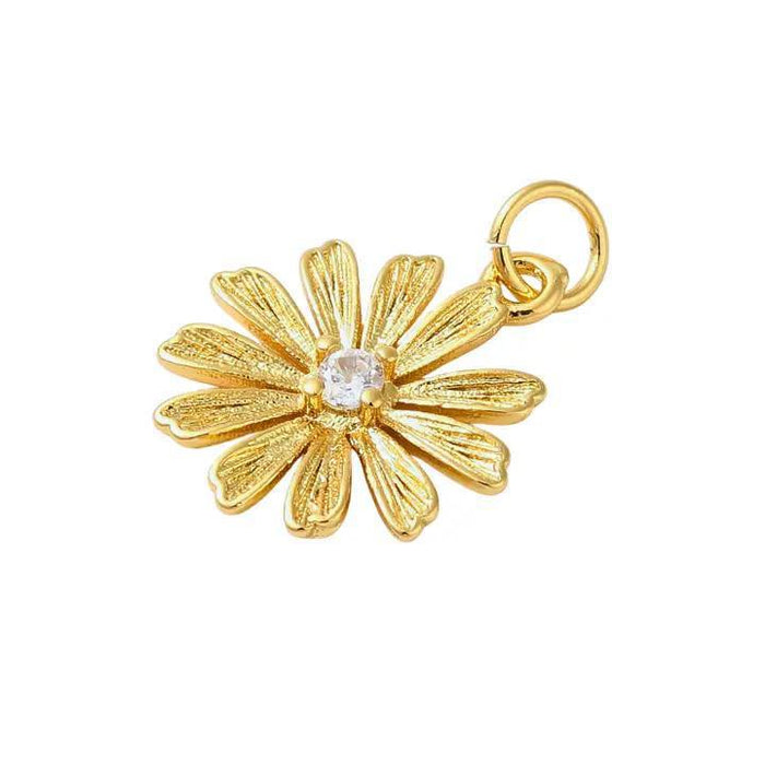 Gold Flower with Rhinestone Center Charm