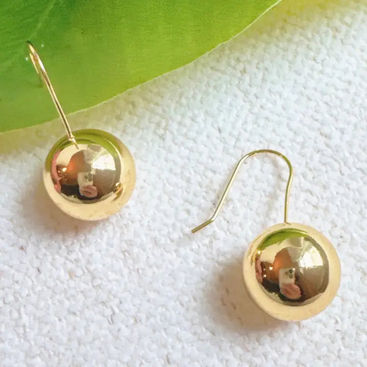 Wire Hook Golden Ball Drop Earrings