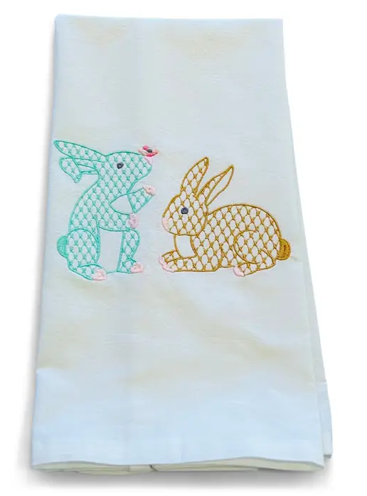 Bunnies with Flower Towel