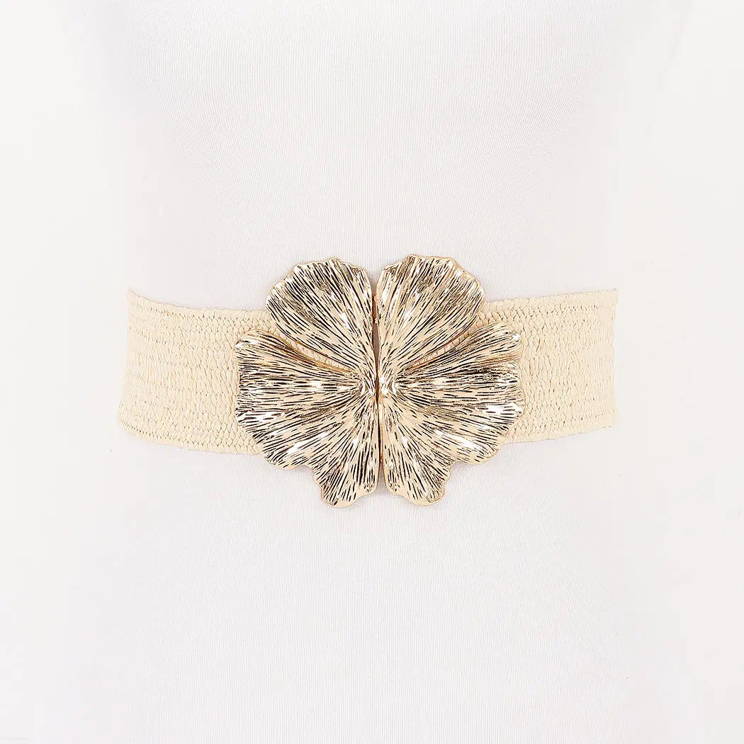Metal Buckles Faux Stretch Straw Belt