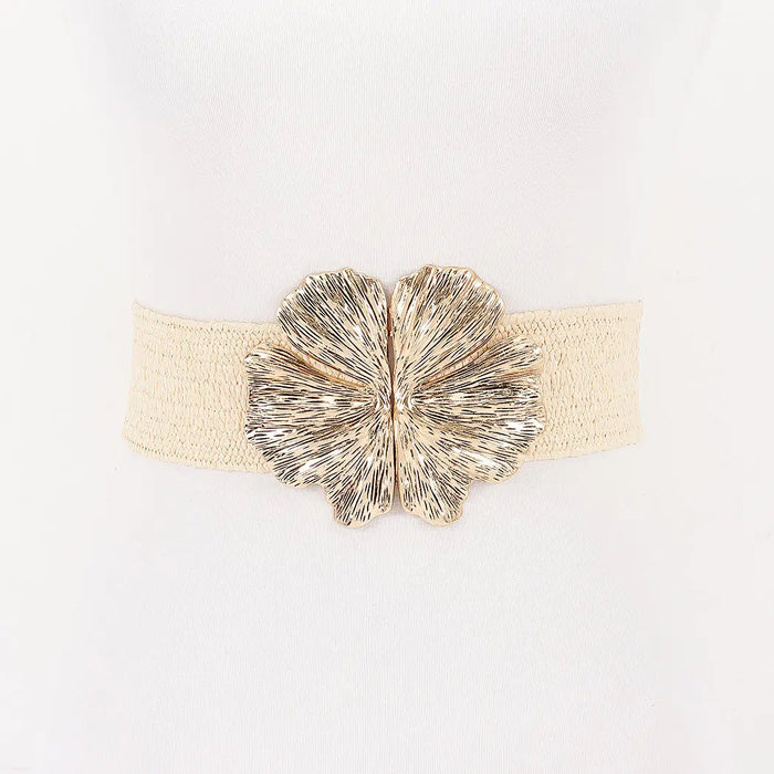 Metal Buckles Faux Stretch Straw Belt