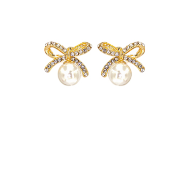 Crystal Bow & Pearl Earrings