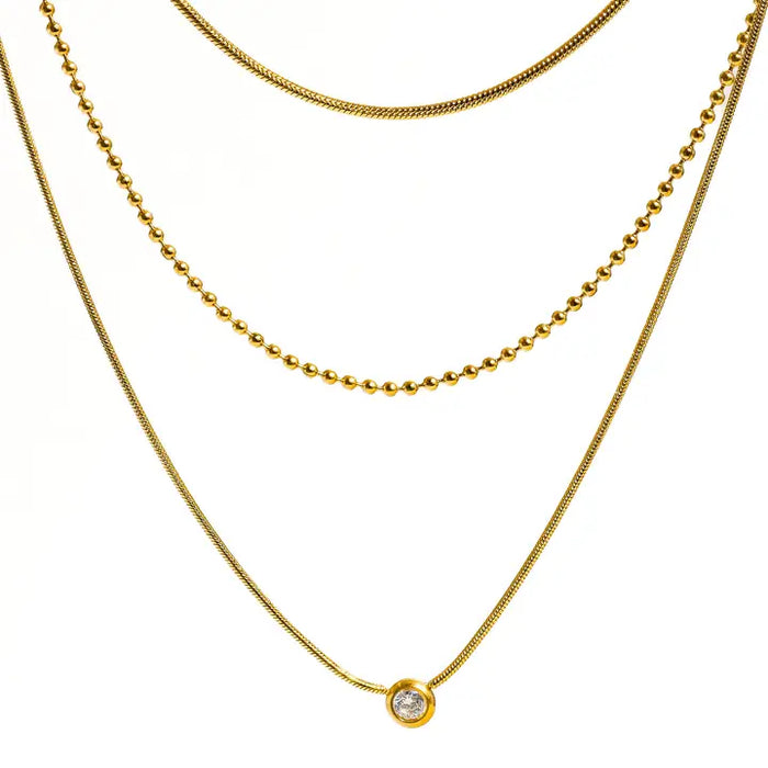 Paulette 18K Gold Non-Tarnish Trilayer Cz Chain Necklace