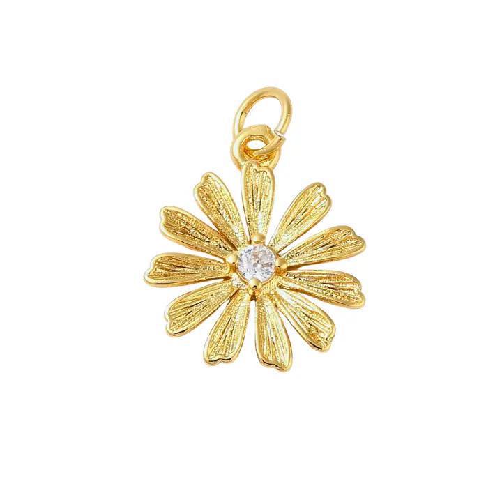 Gold Flower with Rhinestone Center Charm