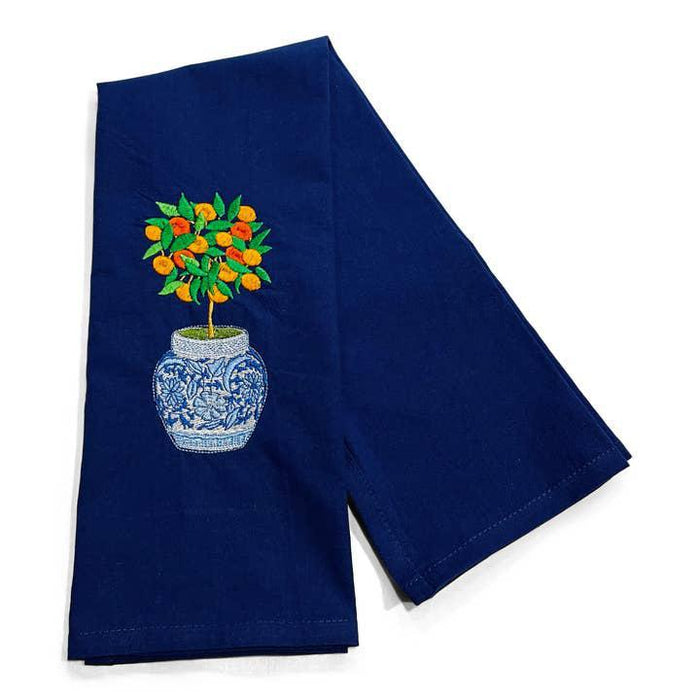 Towel - Orange Tree in Blue and White Planter Pot