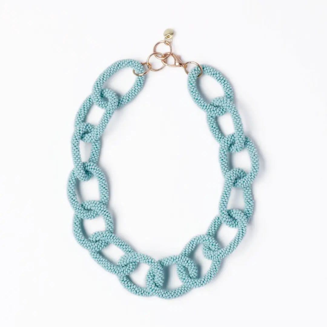 Jenna Chain Link Beaded Necklace Light Blue