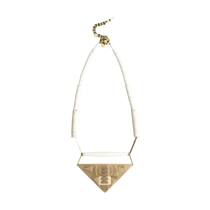 Geometric White Stone and Brass Triangle Necklace
