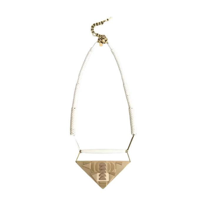 Geometric White Stone and Brass Triangle Necklace
