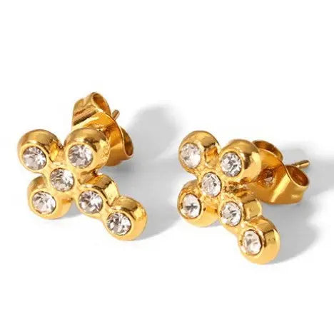 18K Stainless Steel Tarnish Free Cross Earrings