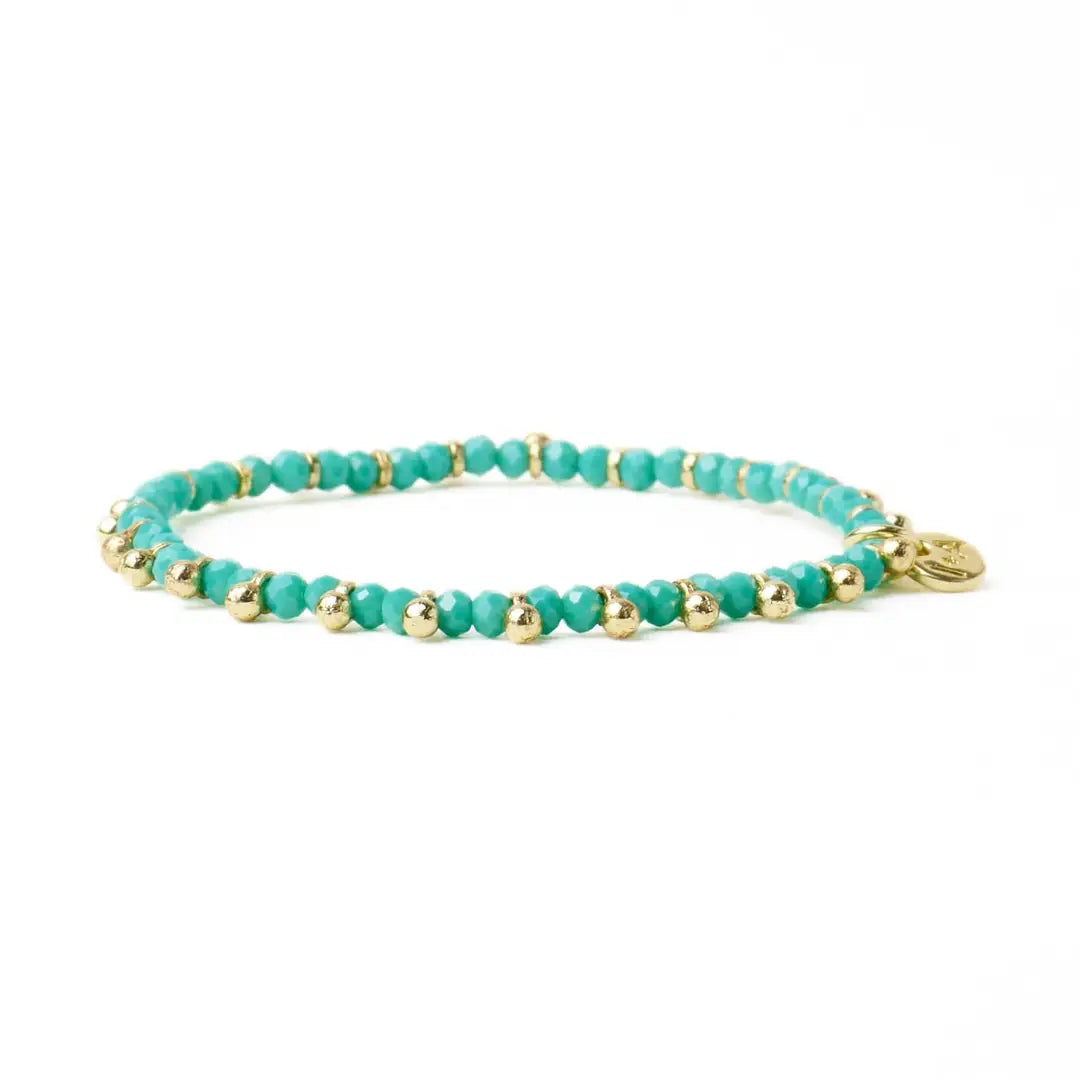 Kami Crystal with Brass Charm Stretch Bracelet Teal + Gold