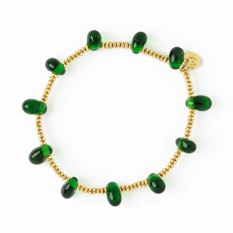 Hope Brass Stretch Bracelet with Glass Beads Green