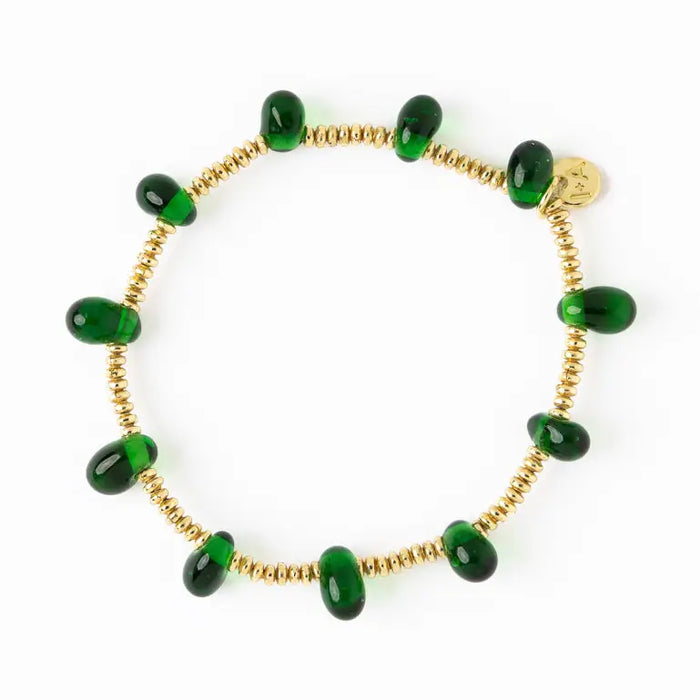 Hope Brass Stretch Bracelet with Glass Beads Green