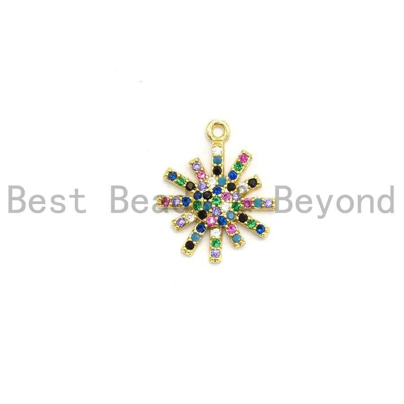 Multi-Color Cz Micro Pave Radial Flower Star Pendant