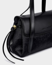 KL: Alyssa Top Handle Purse in Black Faux Pony