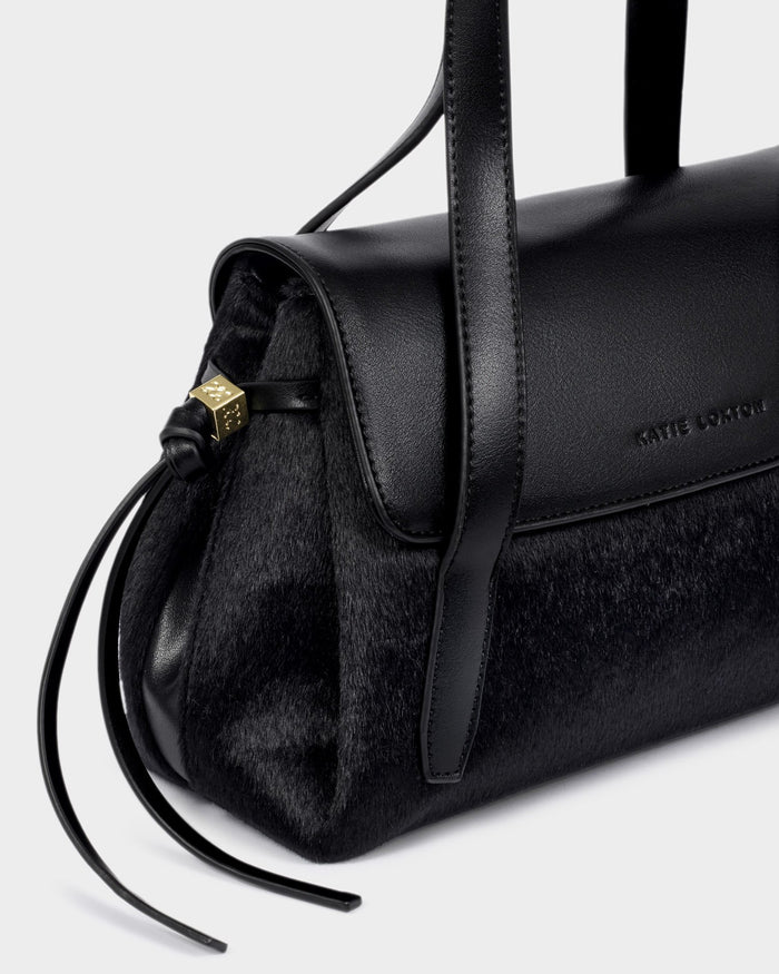 KL: Alyssa Top Handle Purse in Black Faux Pony