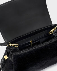 KL: Alyssa Top Handle Purse in Black Faux Pony