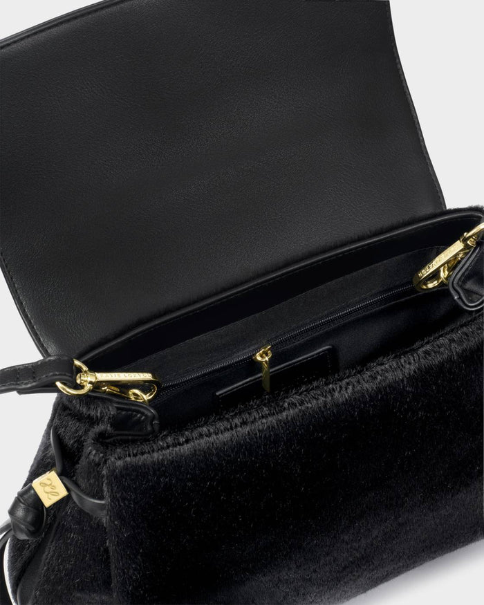 KL: Alyssa Top Handle Purse in Black Faux Pony