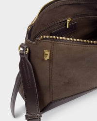 KL: Charlbury Suedette Crossbody Bag In Bitter Choco