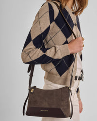 KL: Charlbury Suedette Crossbody Bag In Bitter Choco
