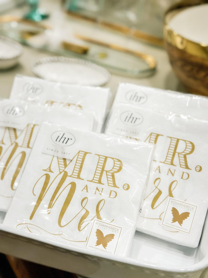 Rosanne Beck Mr. And Mrs. Paper Cocktail Napkins Gold