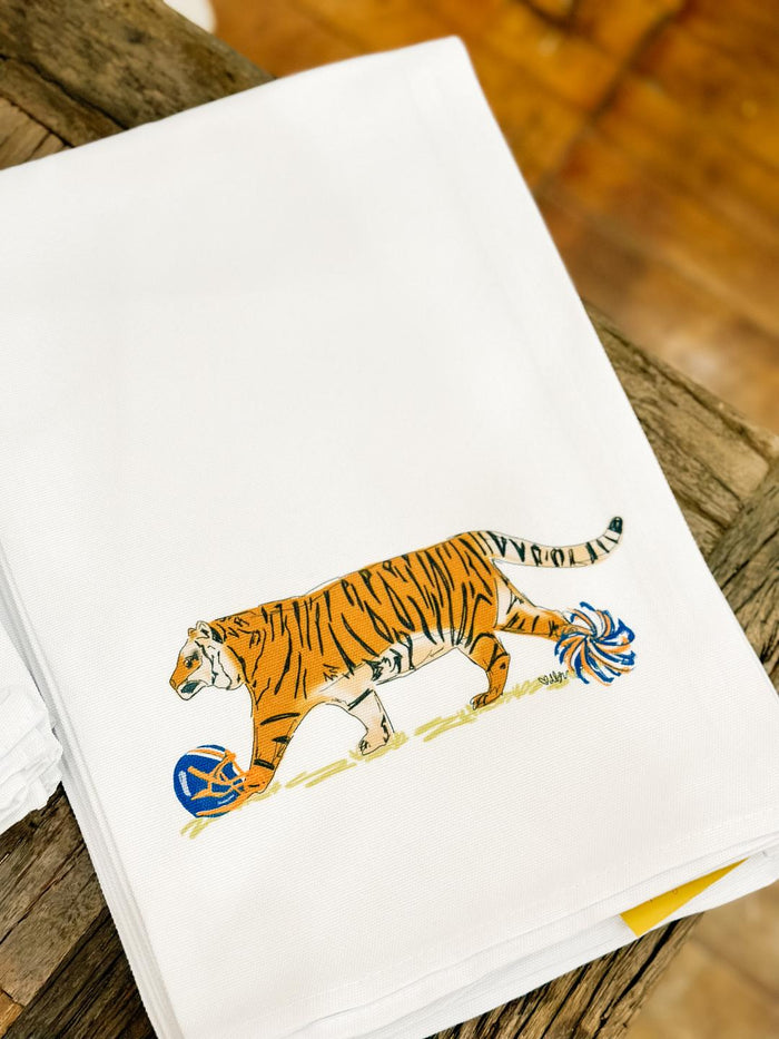 Tiger with Poms Tea Towel