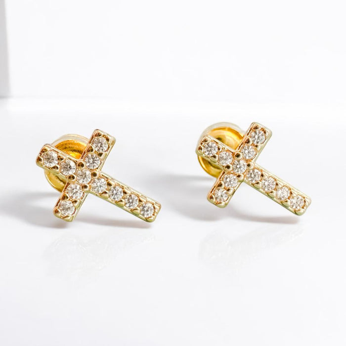 Brass Pave Cross Studs