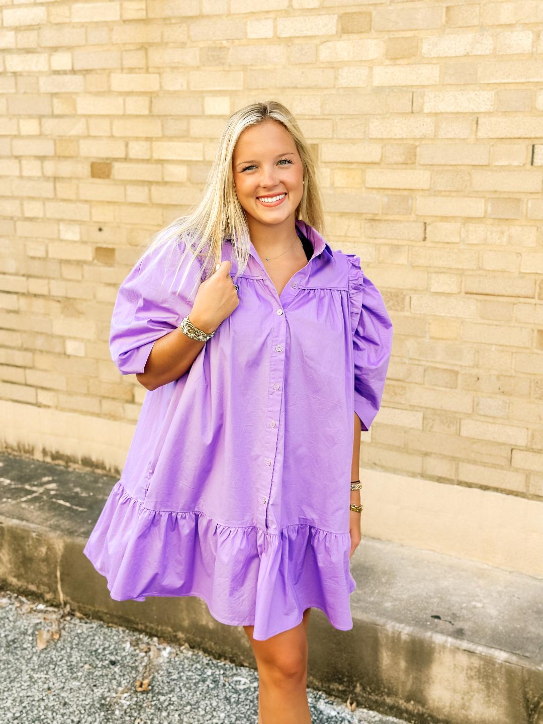 Karlie Solid Button Dress in Lavender-FINAL SALE-