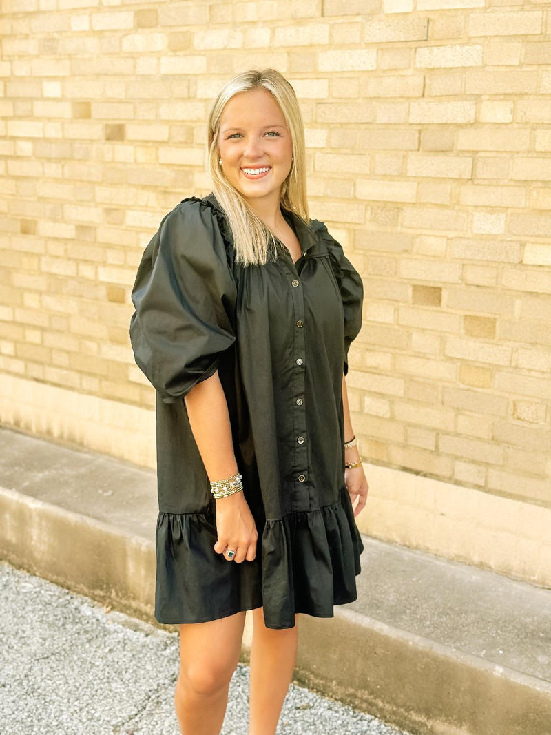 Karlie Solid Button Dress in Black